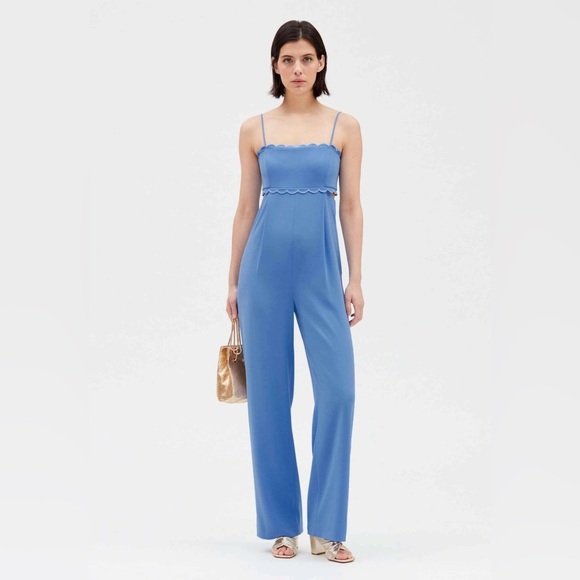 Claudie Pierlot Scallop Trim Jumpsuit Blue Made In Paris Luxury - Picture 1 of 15